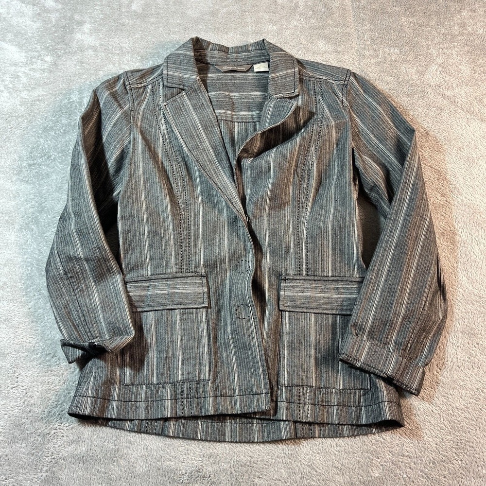 Tommy‎ Bahama Blazer M Sport Coat Gray Striped Pockets Cotton Outdoorsy Corpcore